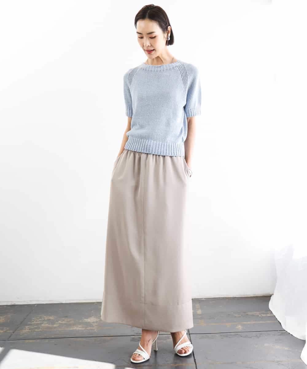 FMHGD03240 MICHEL KLEIN(ミッシェルクラン) [リラックスボトム]ダルサテン Iラインスカート カーキ