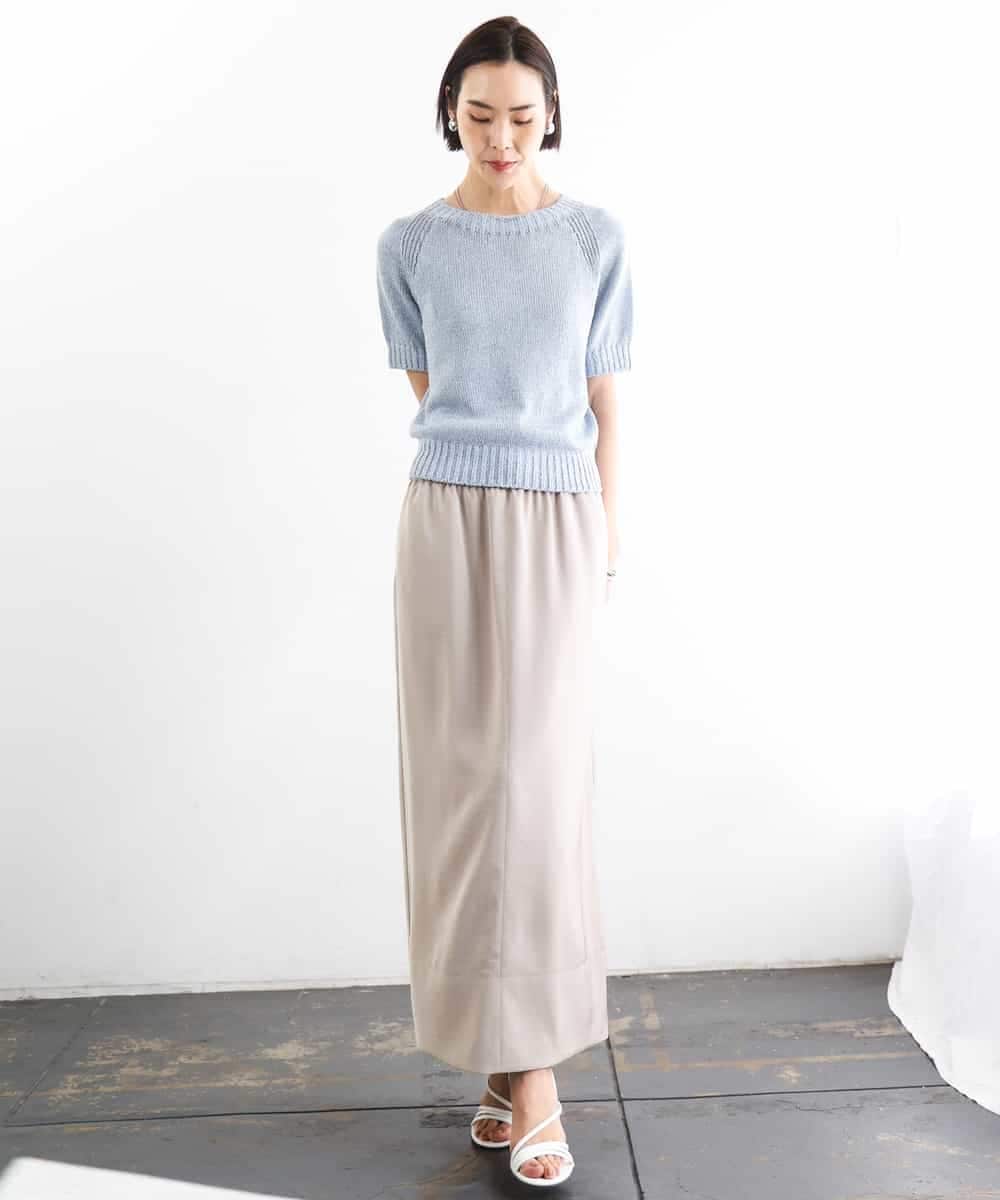 FMHGD03240 MICHEL KLEIN(ミッシェルクラン) [リラックスボトム]ダルサテン Iラインスカート カーキ