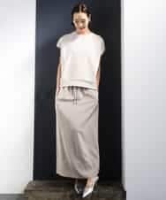 FMHGD03240 MICHEL KLEIN(ミッシェルクラン) [リラックスボトム]ダルサテン Iラインスカート カーキ