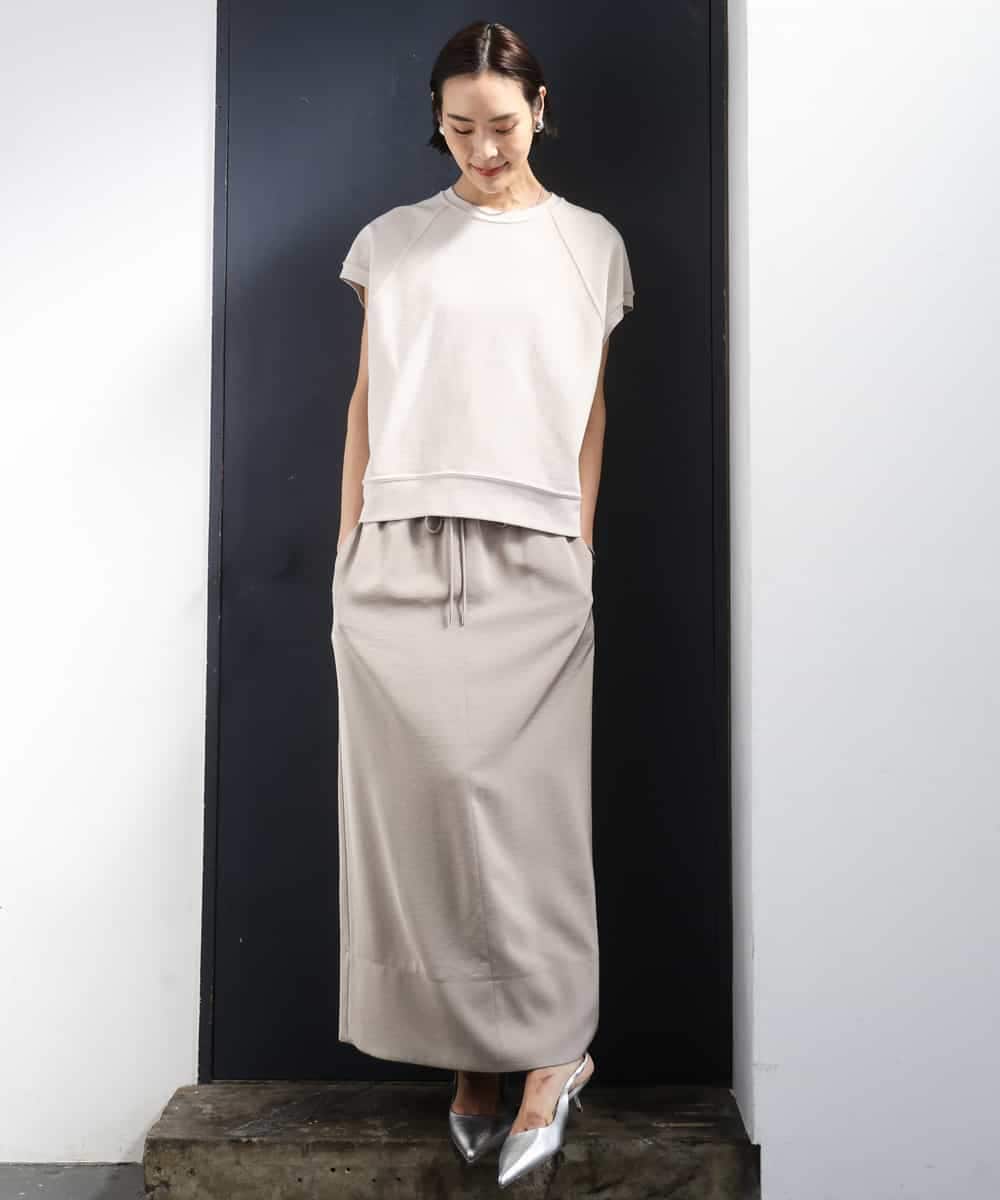 FMHGD03240 MICHEL KLEIN(ミッシェルクラン) [リラックスボトム]ダルサテン Iラインスカート カーキ