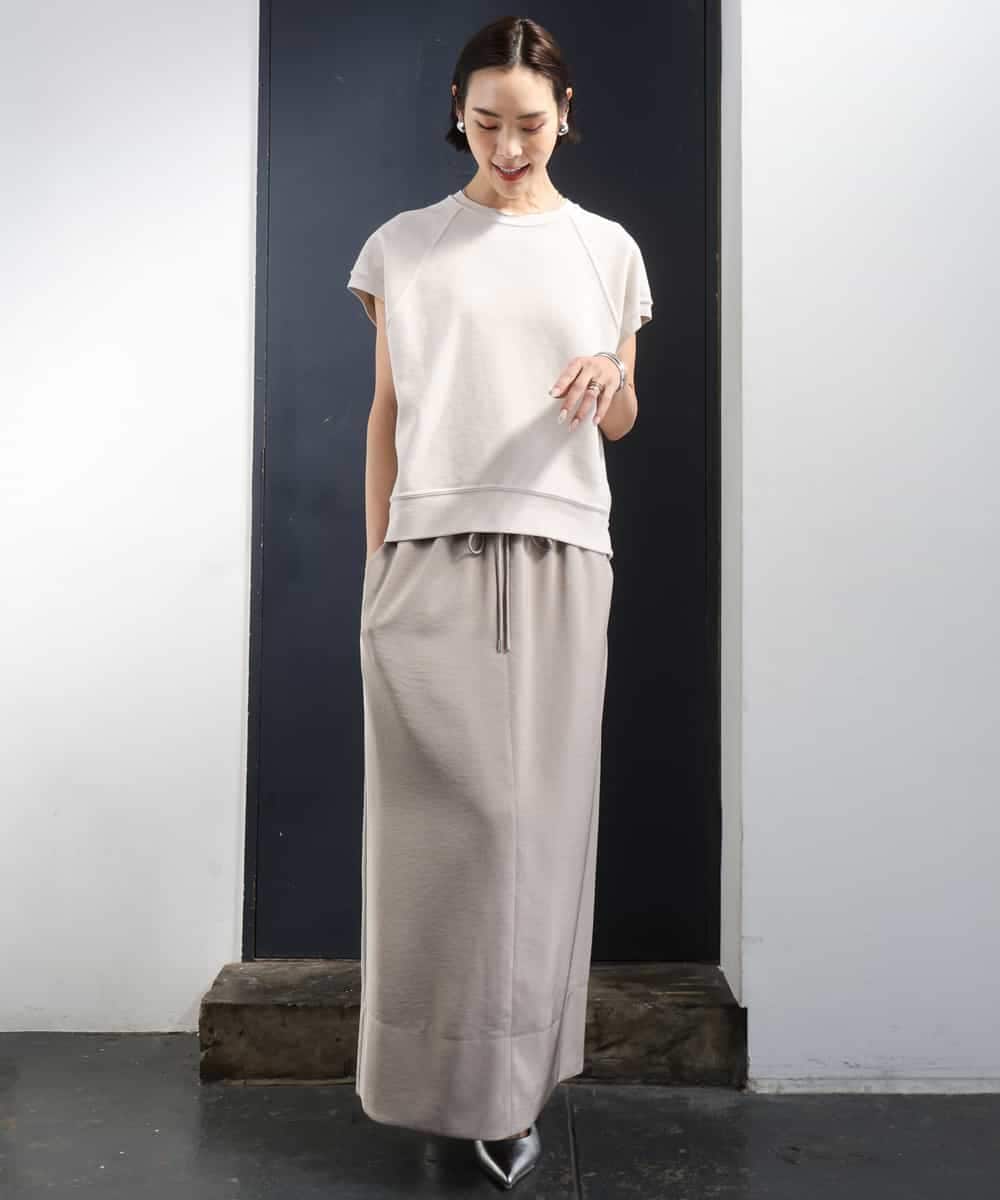 FMHGD03240 MICHEL KLEIN(ミッシェルクラン) [リラックスボトム]ダルサテン Iラインスカート カーキ