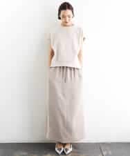 FMHGD03240 MICHEL KLEIN(ミッシェルクラン) [リラックスボトム]ダルサテン Iラインスカート カーキ