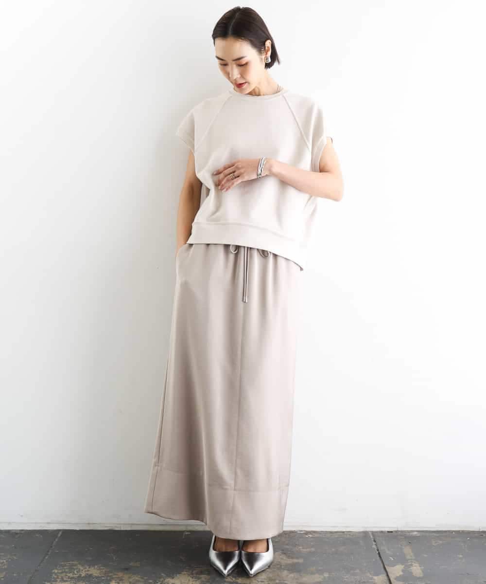 FMHGD03240 MICHEL KLEIN(ミッシェルクラン) [リラックスボトム]ダルサテン Iラインスカート カーキ