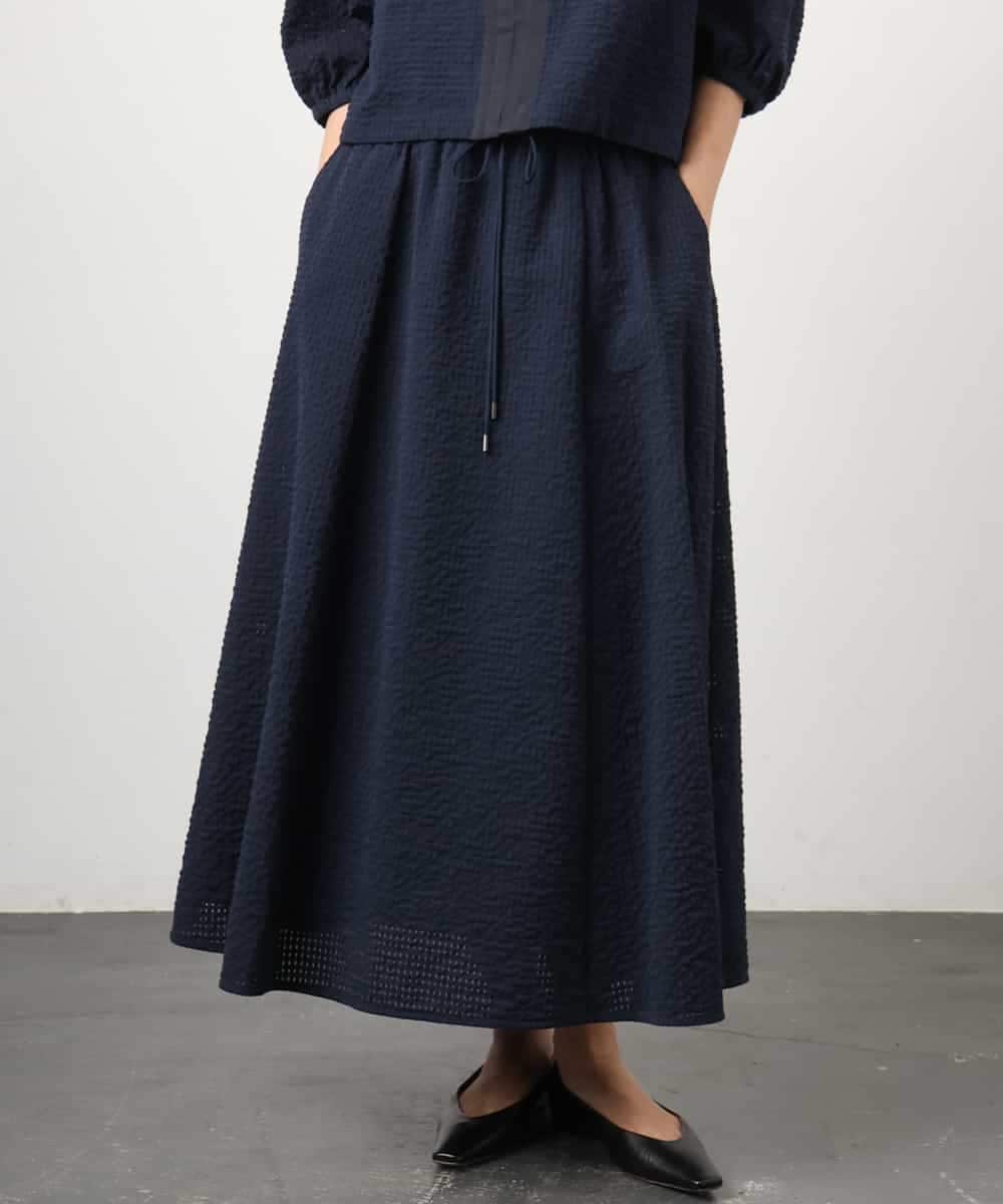 FMHGD05240 MICHEL KLEIN(ミッシェルクラン) [セットアップ対応/リラックスボトム]ワッフルギャザースカート ネイビー