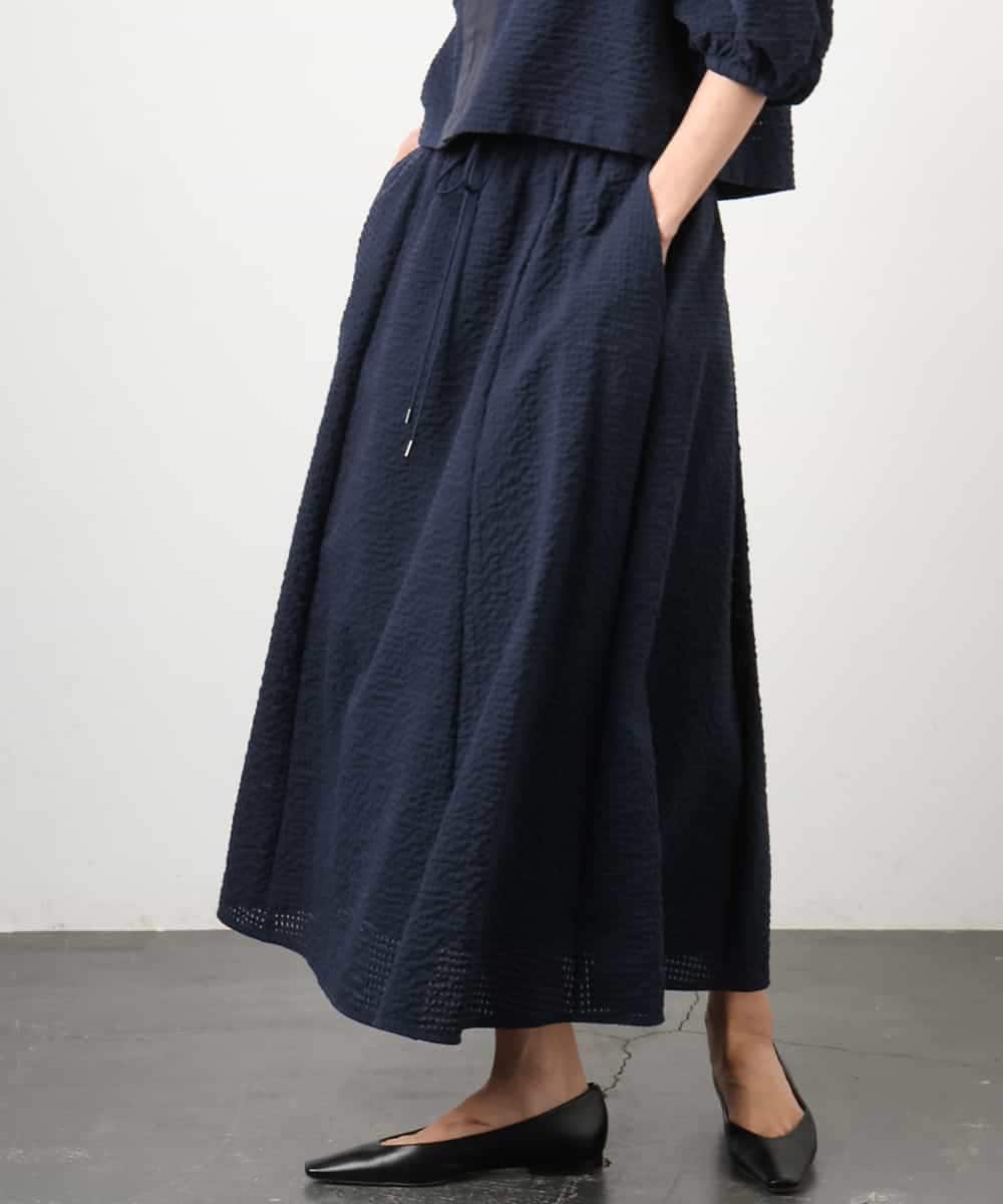 FMHGD05240 MICHEL KLEIN(ミッシェルクラン) [セットアップ対応/リラックスボトム]ワッフルギャザースカート ネイビー