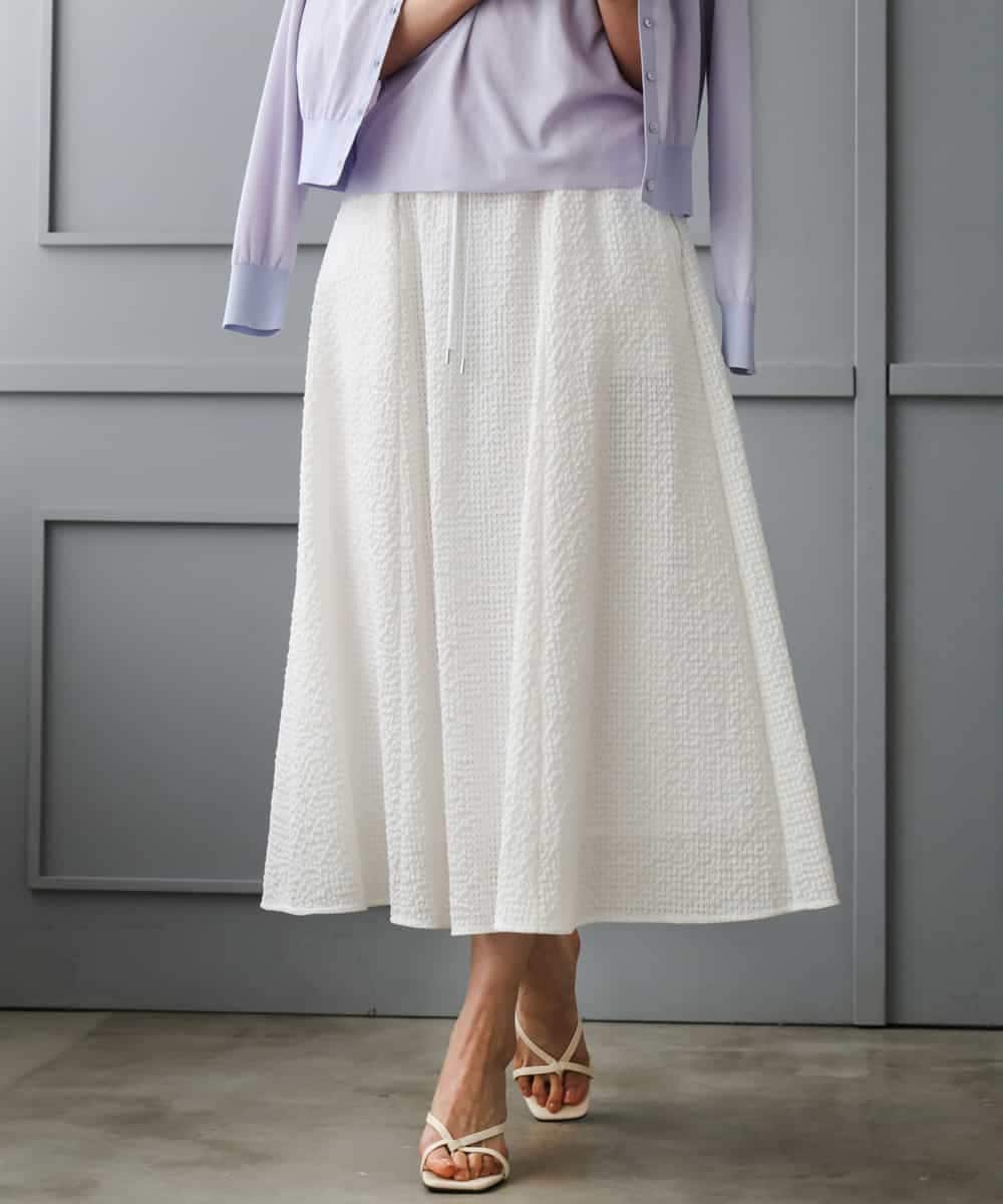 FMHGD05240 MICHEL KLEIN(ミッシェルクラン) [セットアップ対応/リラックスボトム]ワッフルギャザースカート ネイビー