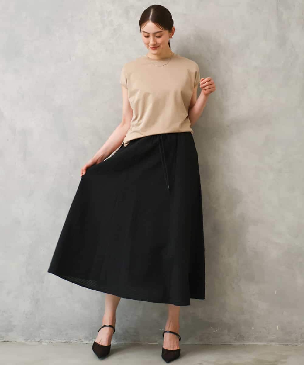 FMHGD05240 MICHEL KLEIN(ミッシェルクラン) [セットアップ対応/リラックスボトム]ワッフルギャザースカート ネイビー