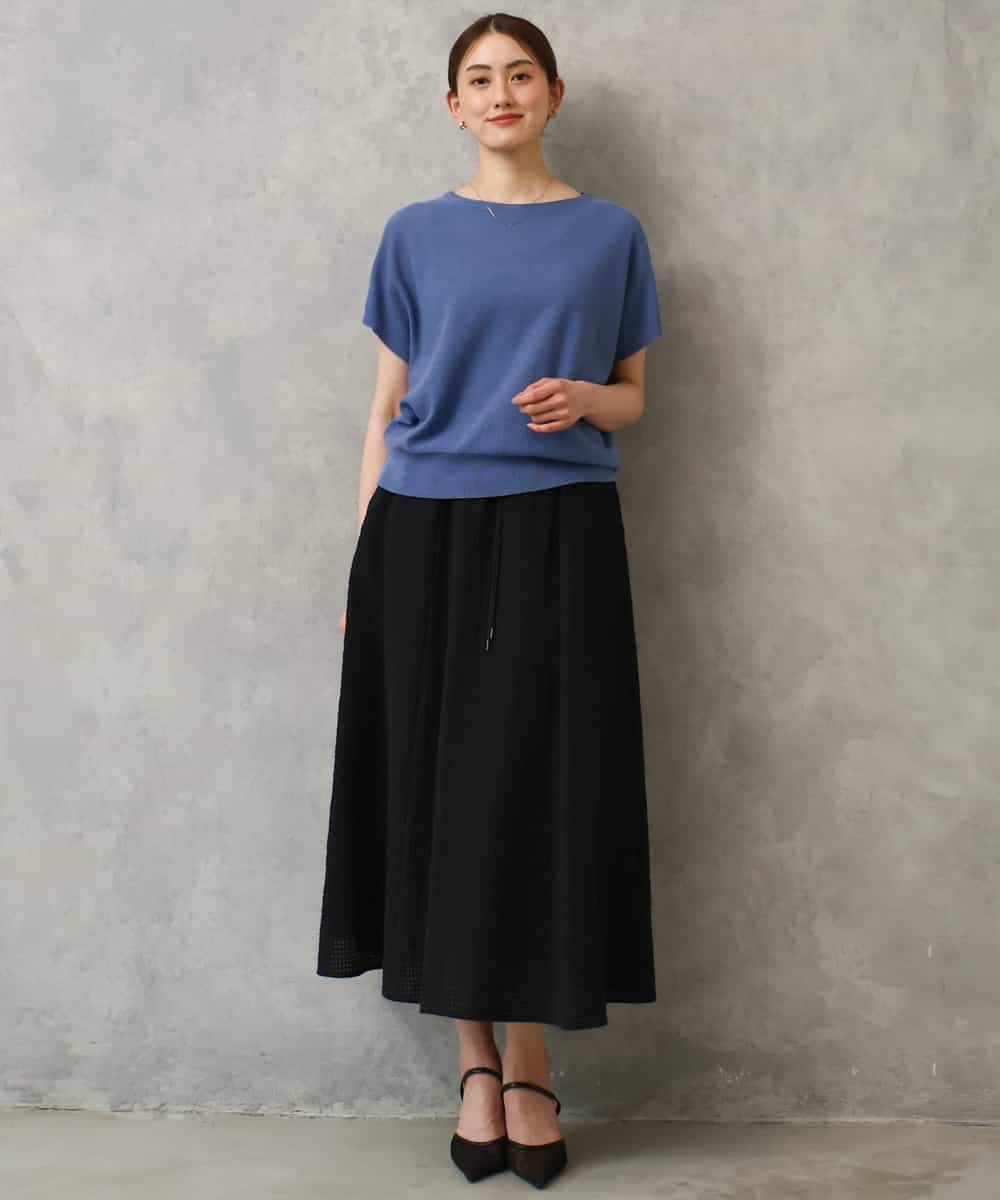 FMHGD05240 MICHEL KLEIN(ミッシェルクラン) [セットアップ対応/リラックスボトム]ワッフルギャザースカート ネイビー