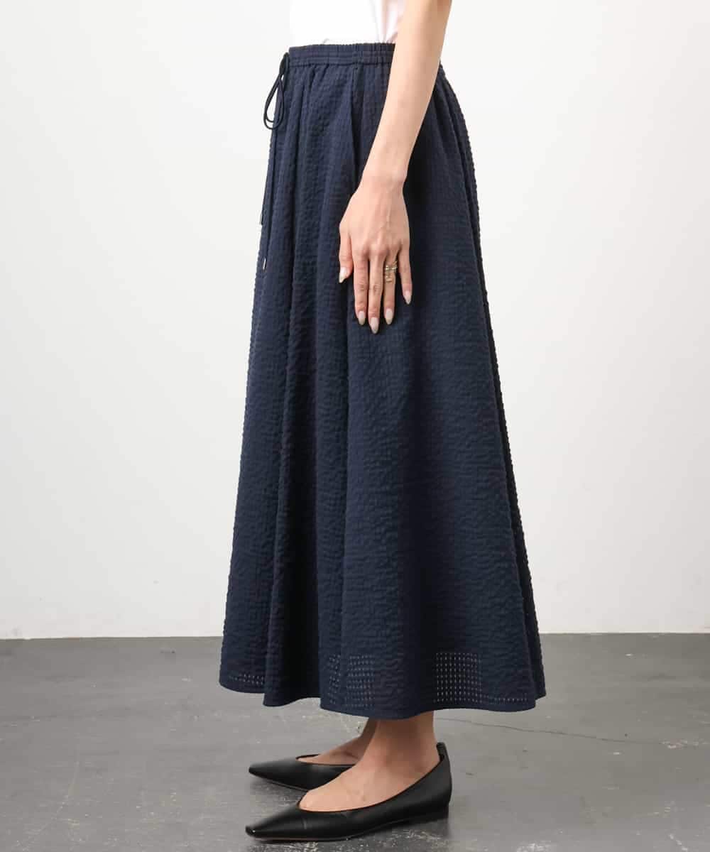 FMHGD05240 MICHEL KLEIN(ミッシェルクラン) [セットアップ対応/リラックスボトム]ワッフルギャザースカート ネイビー