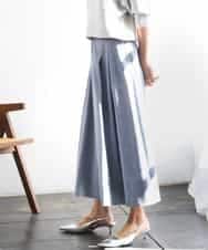 FMHGD08290 MICHEL KLEIN(ミッシェルクラン) デニムライクシャンブレー Aラインスカート ネイビー