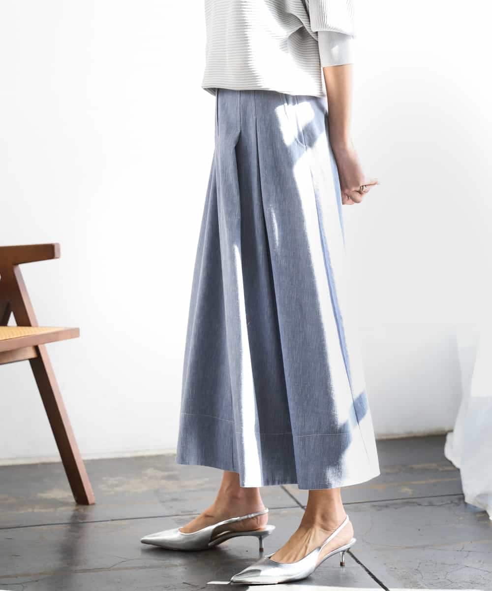 FMHGD08290 MICHEL KLEIN(ミッシェルクラン) デニムライクシャンブレー Aラインスカート ネイビー