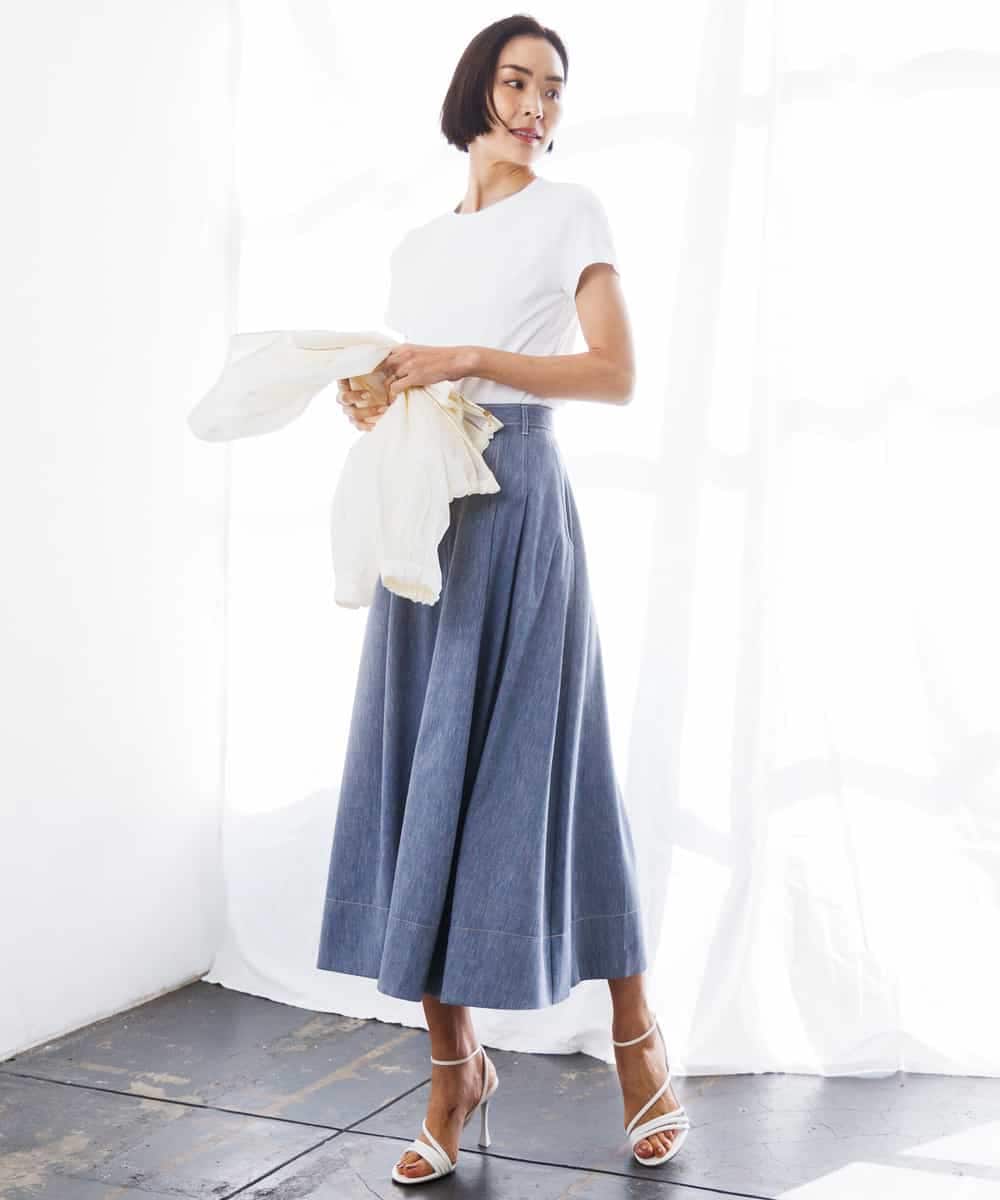 FMHGD08290 MICHEL KLEIN(ミッシェルクラン) デニムライクシャンブレー Aラインスカート ネイビー