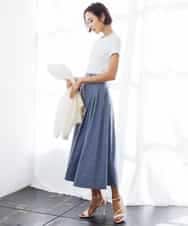 FMHGD08290 MICHEL KLEIN(ミッシェルクラン) デニムライクシャンブレー Aラインスカート ネイビー