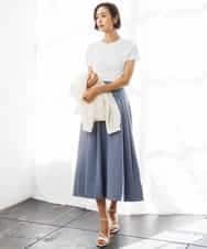 FMHGD08290 MICHEL KLEIN(ミッシェルクラン) デニムライクシャンブレー Aラインスカート ネイビー