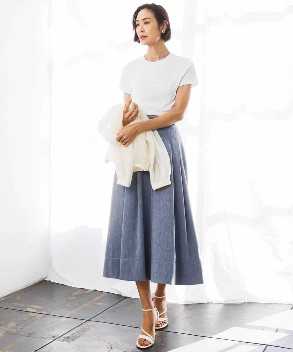 FMHGD08290 MICHEL KLEIN(ミッシェルクラン) デニムライクシャンブレー Aラインスカート ネイビー