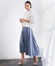 FMHGD08290 MICHEL KLEIN(ミッシェルクラン) デニムライクシャンブレー Aラインスカート ネイビー