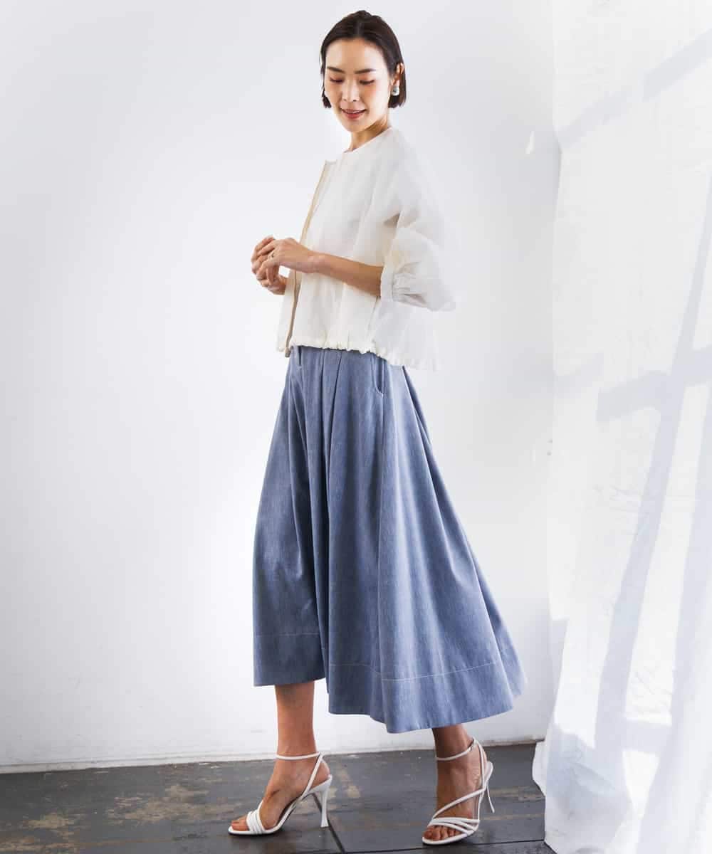 FMHGD08290 MICHEL KLEIN(ミッシェルクラン) デニムライクシャンブレー Aラインスカート ネイビー