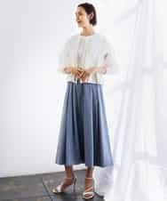 FMHGD08290 MICHEL KLEIN(ミッシェルクラン) デニムライクシャンブレー Aラインスカート ネイビー