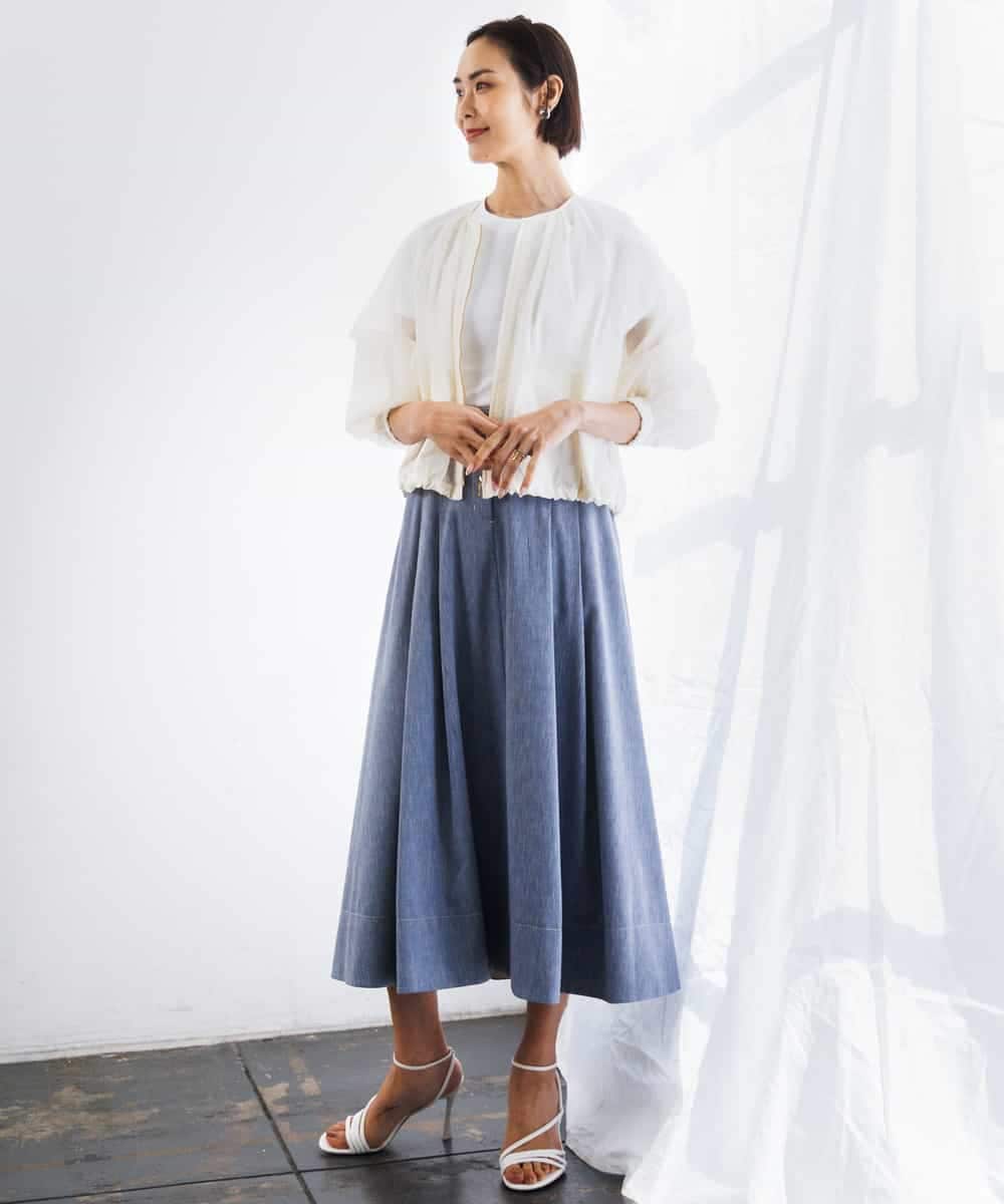 FMHGD08290 MICHEL KLEIN(ミッシェルクラン) デニムライクシャンブレー Aラインスカート ネイビー