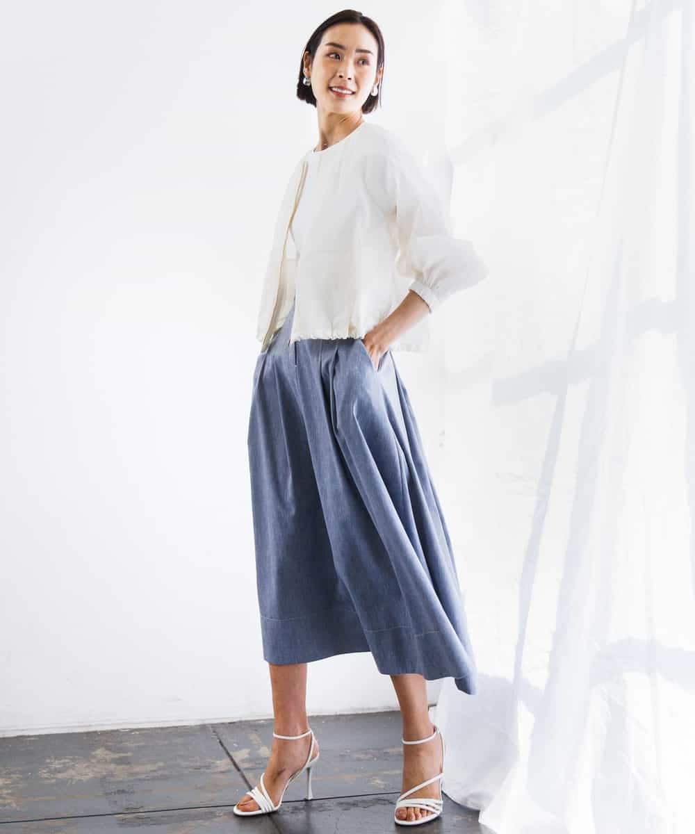 FMHGD08290 MICHEL KLEIN(ミッシェルクラン) デニムライクシャンブレー Aラインスカート ネイビー