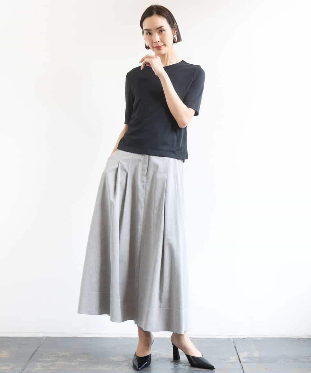 FMHGD08290 MICHEL KLEIN(ミッシェルクラン) デニムライクシャンブレー Aラインスカート ネイビー