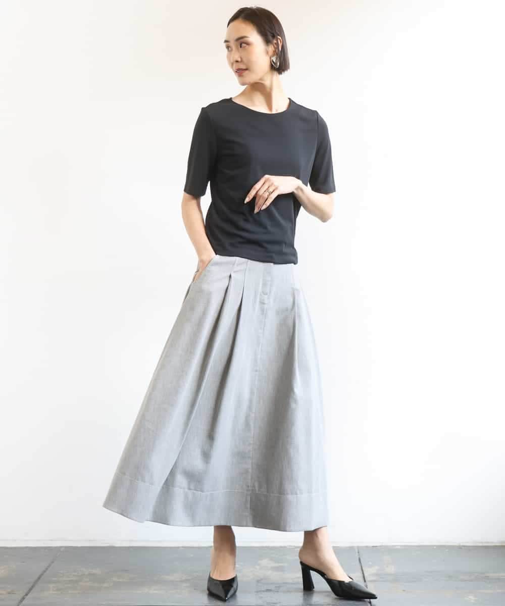 FMHGD08290 MICHEL KLEIN(ミッシェルクラン) デニムライクシャンブレー Aラインスカート ネイビー