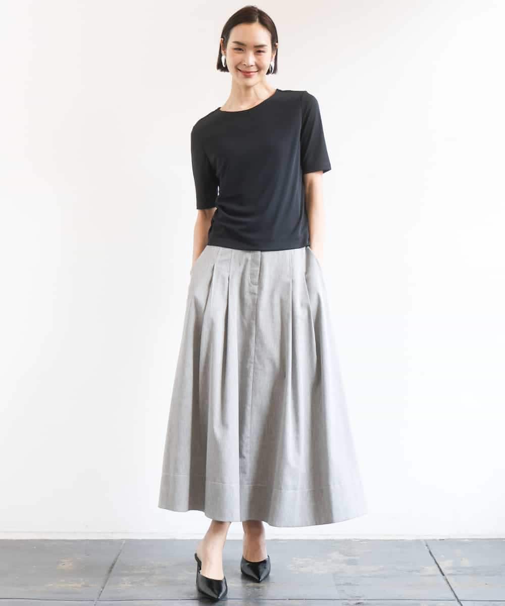 FMHGD08290 MICHEL KLEIN(ミッシェルクラン) デニムライクシャンブレー Aラインスカート ネイビー