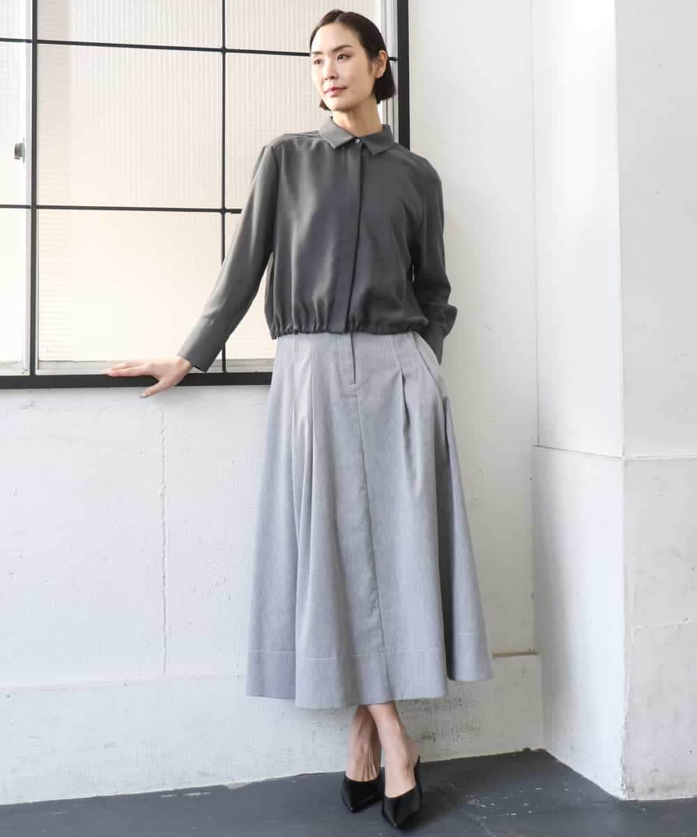 FMHGD08290 MICHEL KLEIN(ミッシェルクラン) デニムライクシャンブレー Aラインスカート ネイビー