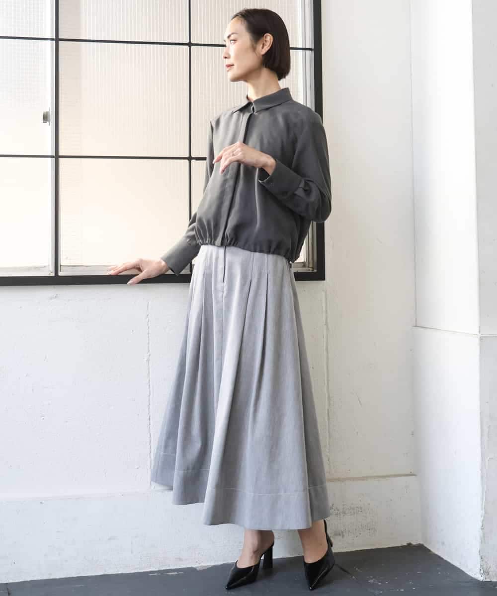 FMHGD08290 MICHEL KLEIN(ミッシェルクラン) デニムライクシャンブレー Aラインスカート ネイビー