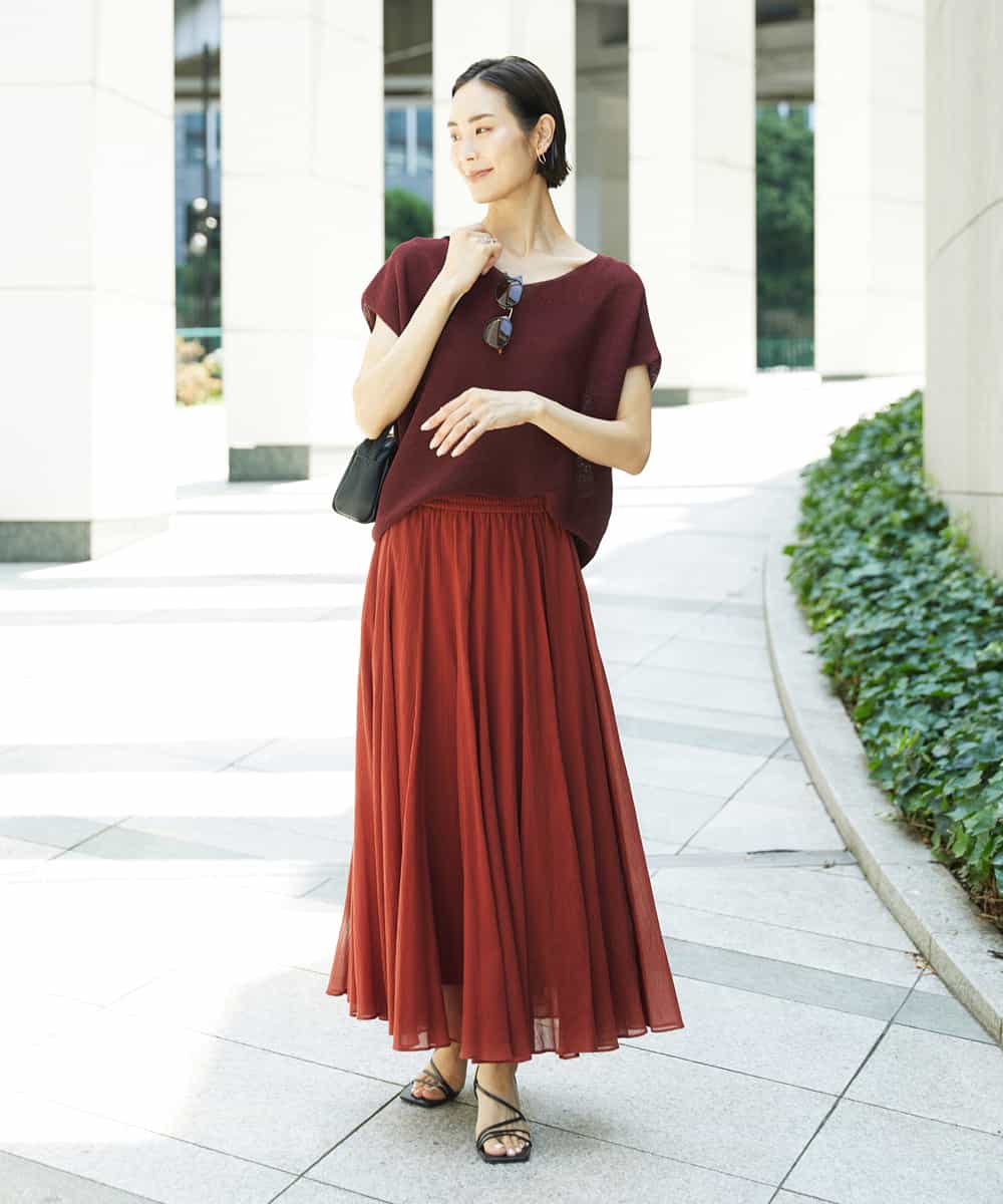 FMHGD10280 MICHEL KLEIN(ミッシェルクラン) カラーギャザースカート レッド