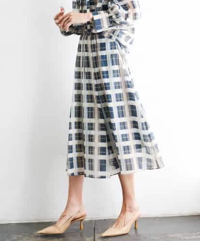 FMHGD10400 MICHEL KLEIN [セットアップ対応]チェック柄タックフレアスカート