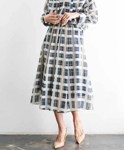 FMHGD10400 MICHEL KLEIN [セットアップ対応]チェック柄タックフレアスカート