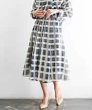 FMHGD10400 MICHEL KLEIN(ミッシェルクラン) [セットアップ対応]チェック柄タックフレアスカート アイボリー