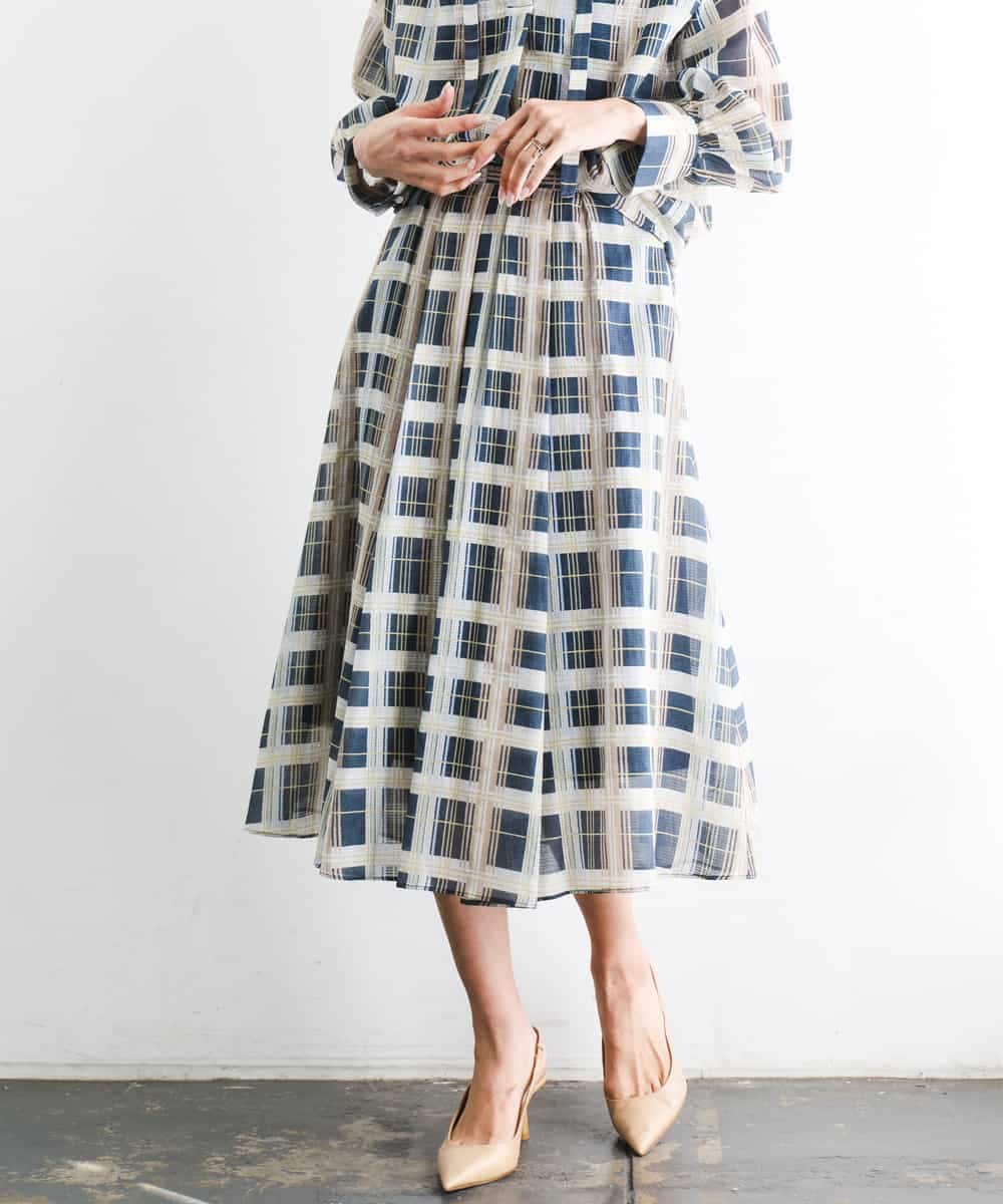 FMHGD10400 MICHEL KLEIN(ミッシェルクラン) [セットアップ対応]チェック柄タックフレアスカート アイボリー