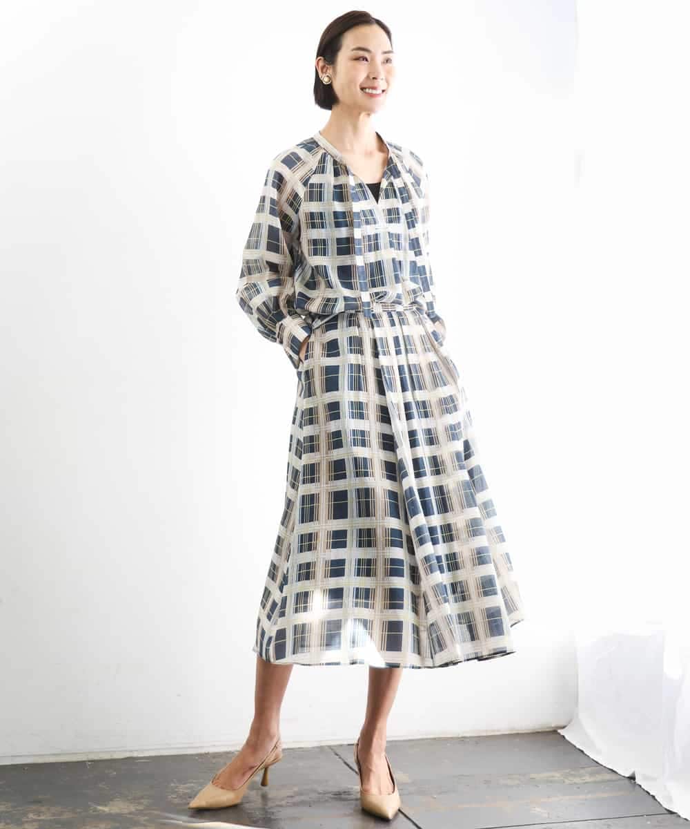 FMHGD10400 MICHEL KLEIN(ミッシェルクラン) [セットアップ対応]チェック柄タックフレアスカート アイボリー