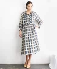 FMHGD10400 MICHEL KLEIN(ミッシェルクラン) [セットアップ対応]チェック柄タックフレアスカート アイボリー