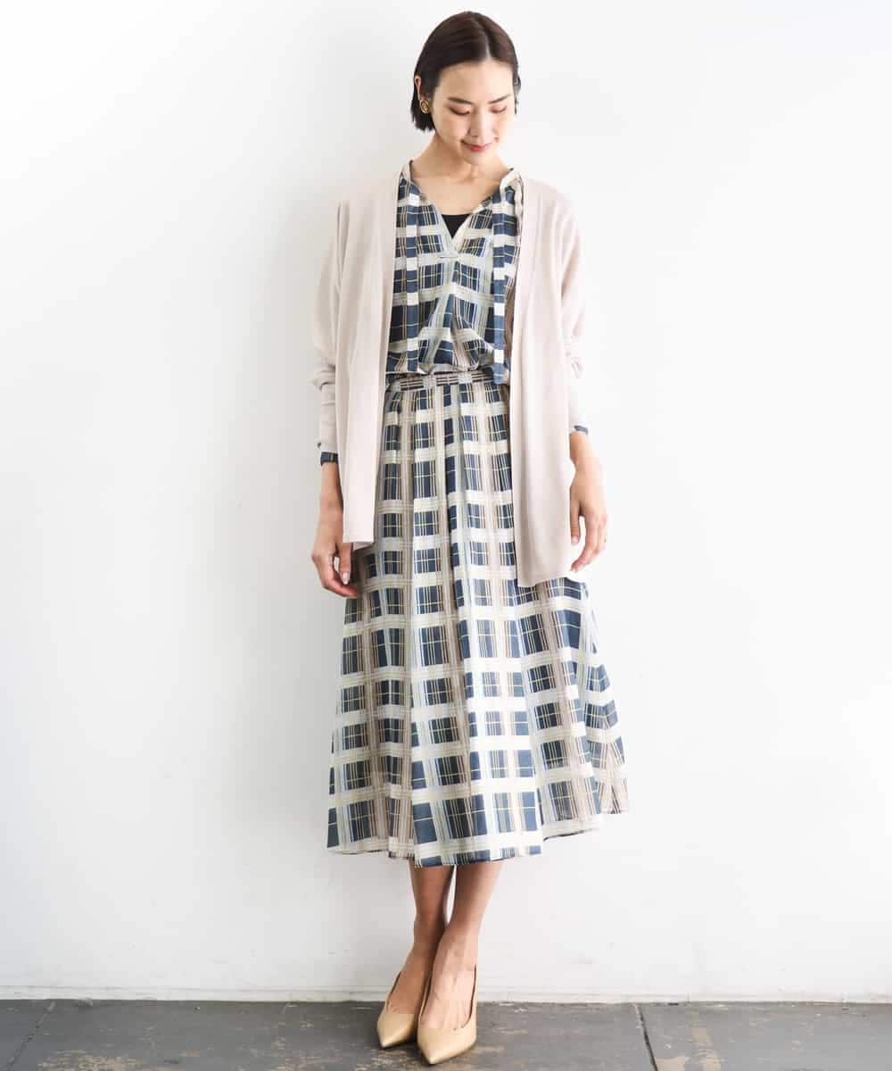 FMHGD10400 MICHEL KLEIN(ミッシェルクラン) [セットアップ対応]チェック柄タックフレアスカート アイボリー