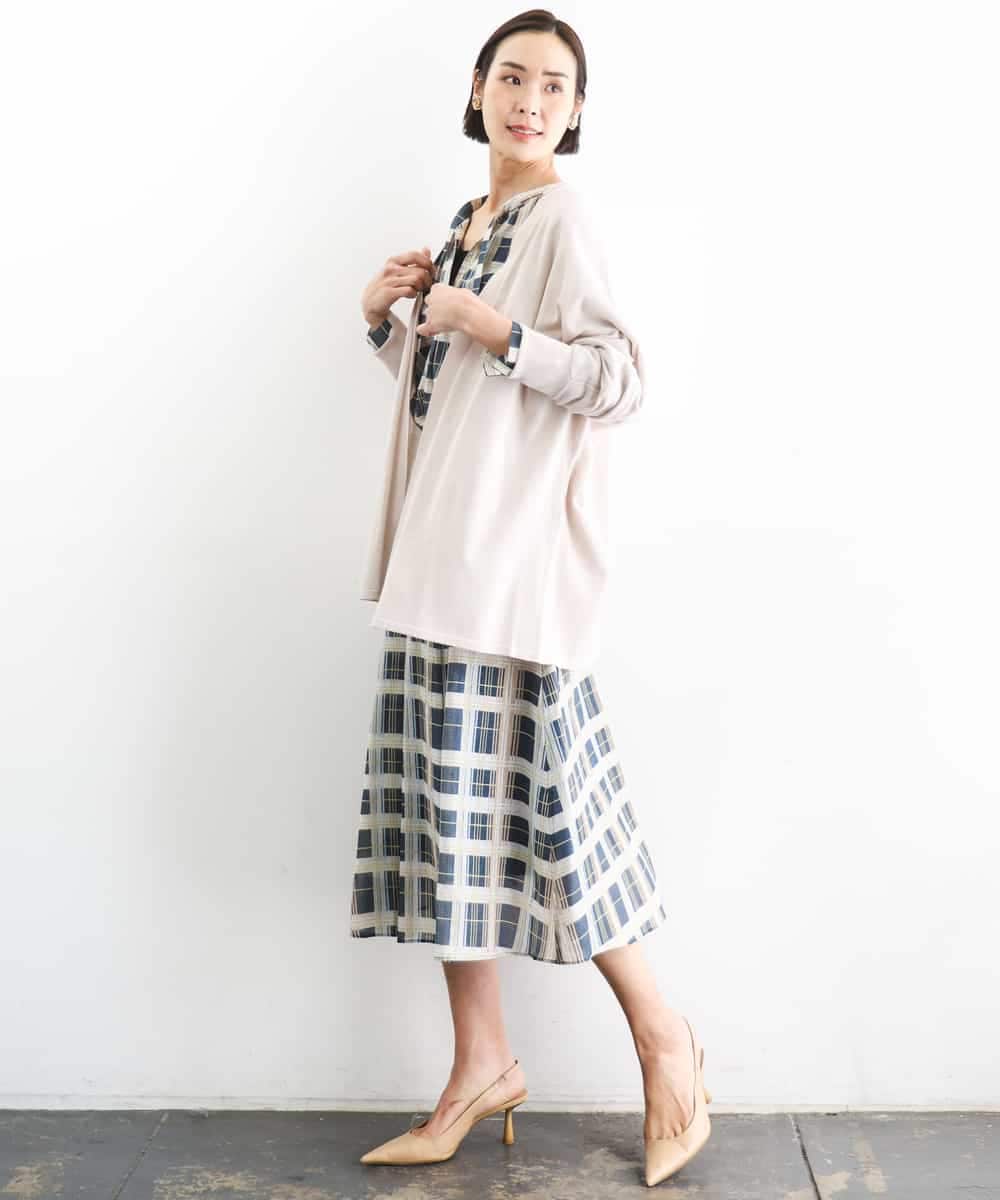 FMHGD10400 MICHEL KLEIN(ミッシェルクラン) [セットアップ対応]チェック柄タックフレアスカート アイボリー