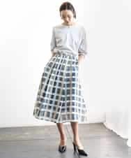 FMHGD10400 MICHEL KLEIN(ミッシェルクラン) [セットアップ対応]チェック柄タックフレアスカート アイボリー