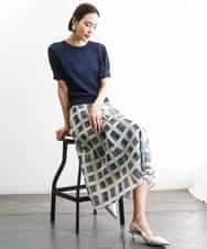 FMHGD10400 MICHEL KLEIN(ミッシェルクラン) [セットアップ対応]チェック柄タックフレアスカート アイボリー