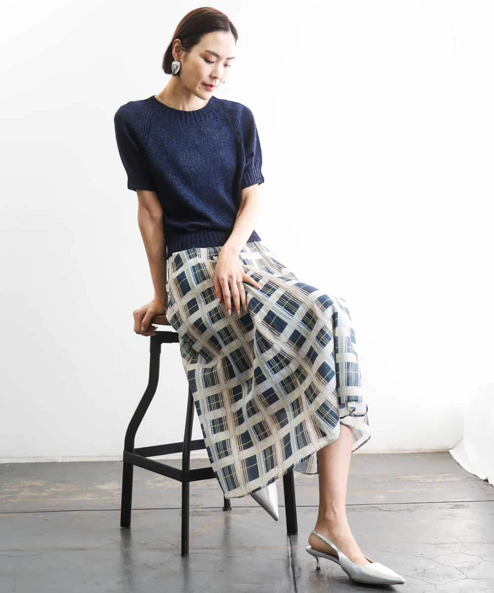 FMHGD10400 MICHEL KLEIN(ミッシェルクラン) [セットアップ対応]チェック柄タックフレアスカート アイボリー