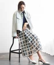 FMHGD10400 MICHEL KLEIN(ミッシェルクラン) [セットアップ対応]チェック柄タックフレアスカート アイボリー