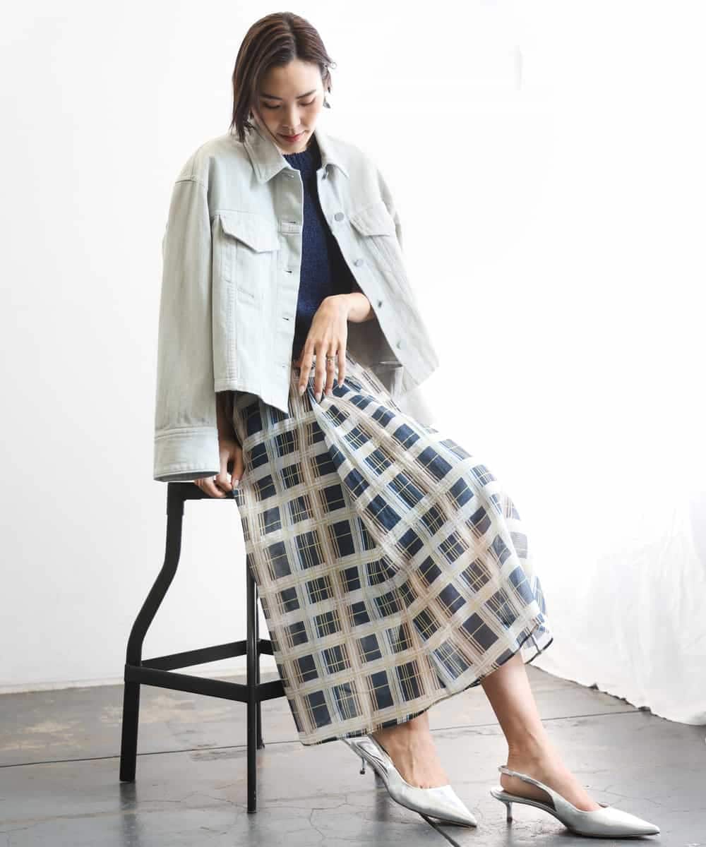 FMHGD10400 MICHEL KLEIN(ミッシェルクラン) [セットアップ対応]チェック柄タックフレアスカート アイボリー