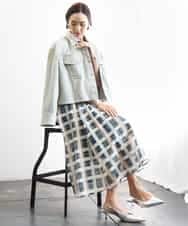 FMHGD10400 MICHEL KLEIN(ミッシェルクラン) [セットアップ対応]チェック柄タックフレアスカート アイボリー