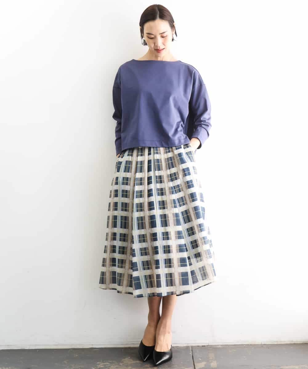 FMHGD10400 MICHEL KLEIN(ミッシェルクラン) [セットアップ対応]チェック柄タックフレアスカート アイボリー