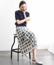 FMHGD10400 MICHEL KLEIN(ミッシェルクラン) [セットアップ対応]チェック柄タックフレアスカート アイボリー