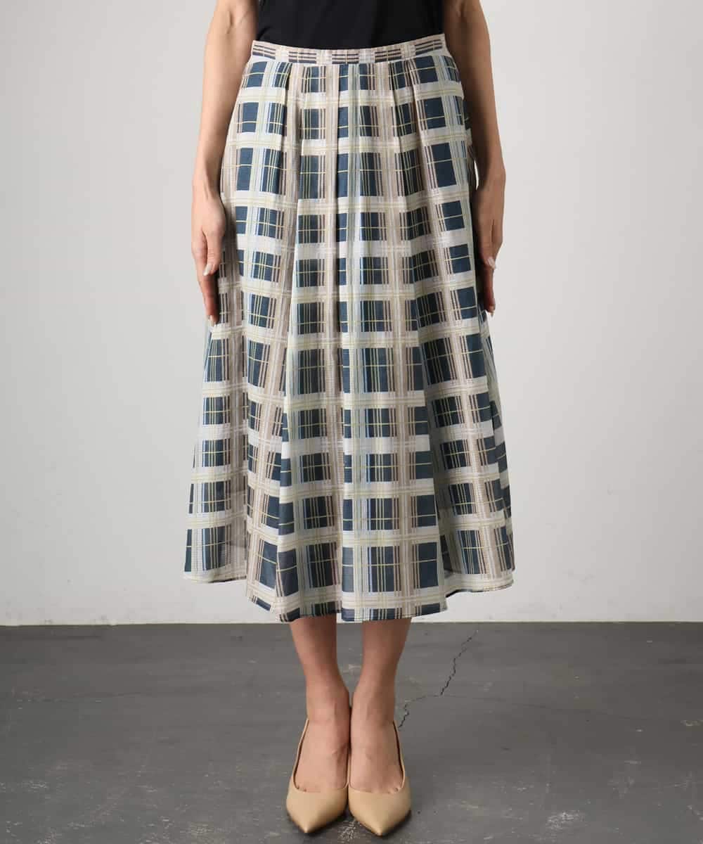 FMHGD10400 MICHEL KLEIN(ミッシェルクラン) [セットアップ対応]チェック柄タックフレアスカート アイボリー