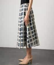 FMHGD10400 MICHEL KLEIN(ミッシェルクラン) [セットアップ対応]チェック柄タックフレアスカート アイボリー