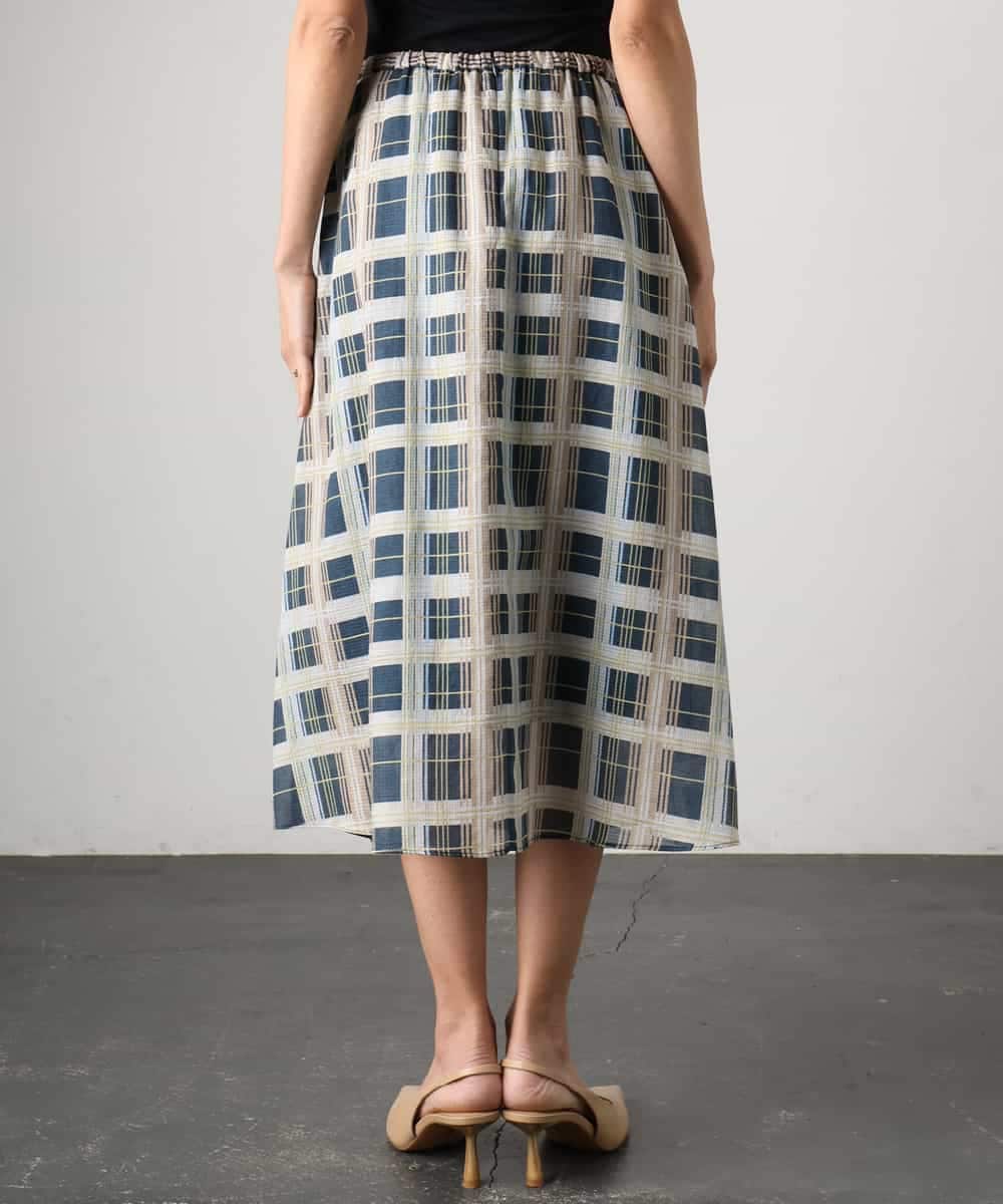 FMHGD10400 MICHEL KLEIN(ミッシェルクラン) [セットアップ対応]チェック柄タックフレアスカート アイボリー