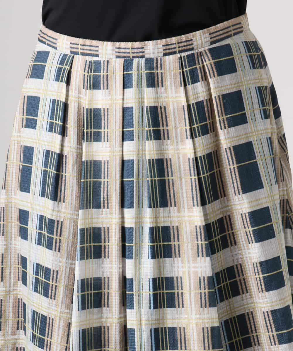 FMHGD10400 MICHEL KLEIN(ミッシェルクラン) [セットアップ対応]チェック柄タックフレアスカート アイボリー